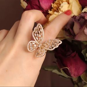 Butterfly ring cubic zirconia women large gold 3D